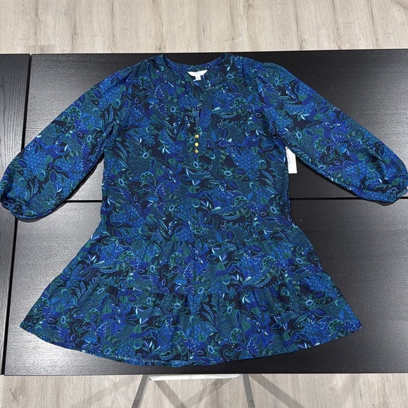 Time & Tru Blue and Green Long Sleeve Dress - L - Picture 5 of 9